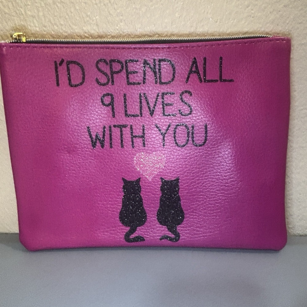 Hot Pink Cat 9 Lives Makeup Bag Travel Organizer Cosmetic Toiletries Gift‎ Love